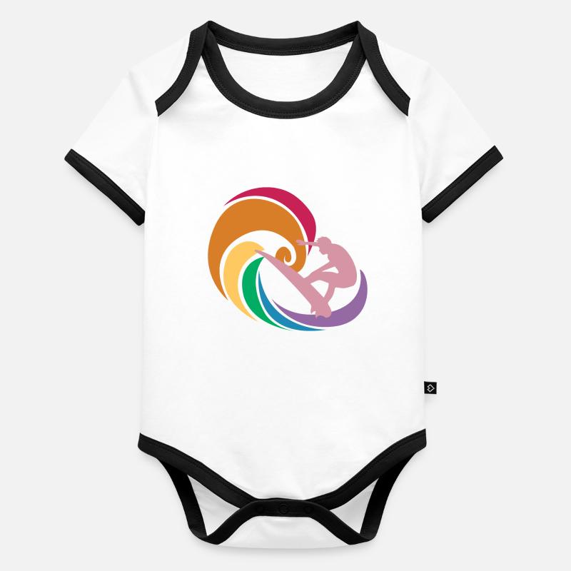 Surfer Waves Rainbow Color Tattoo Geschenkidee Baby Bio-Kurzarm-Kontrastbody