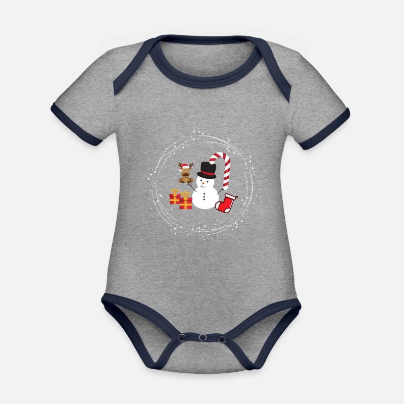 Un noël d'enfant - Body Bébé bio contrasté manches courtes - gris chiné/bleu marine