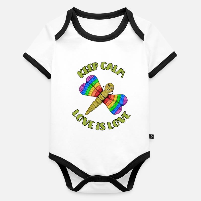 Keep Calm - Love is Love Regenbogen Libelle Baby Bio-Kurzarm-Kontrastbody