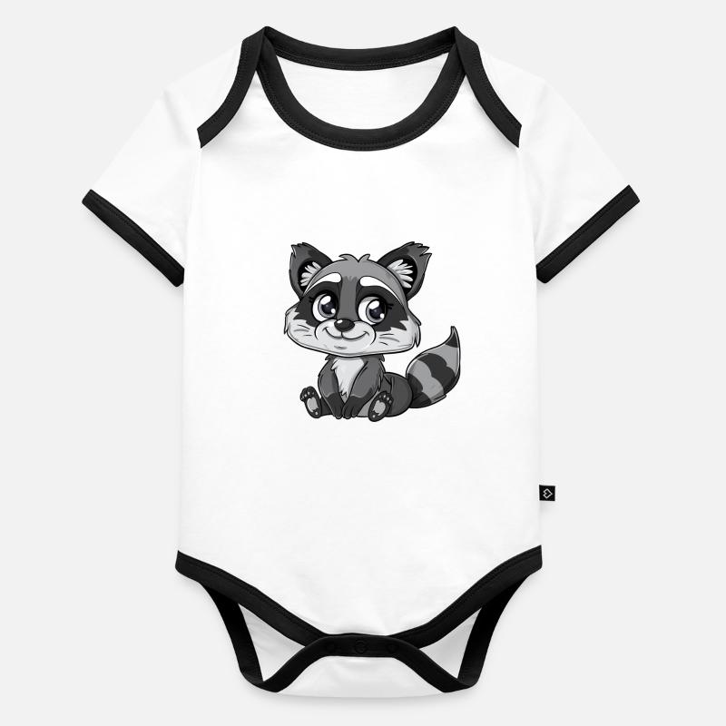 Raton laveur mignon avec de grands yeux Body Bébé bio contrasté manches courtes