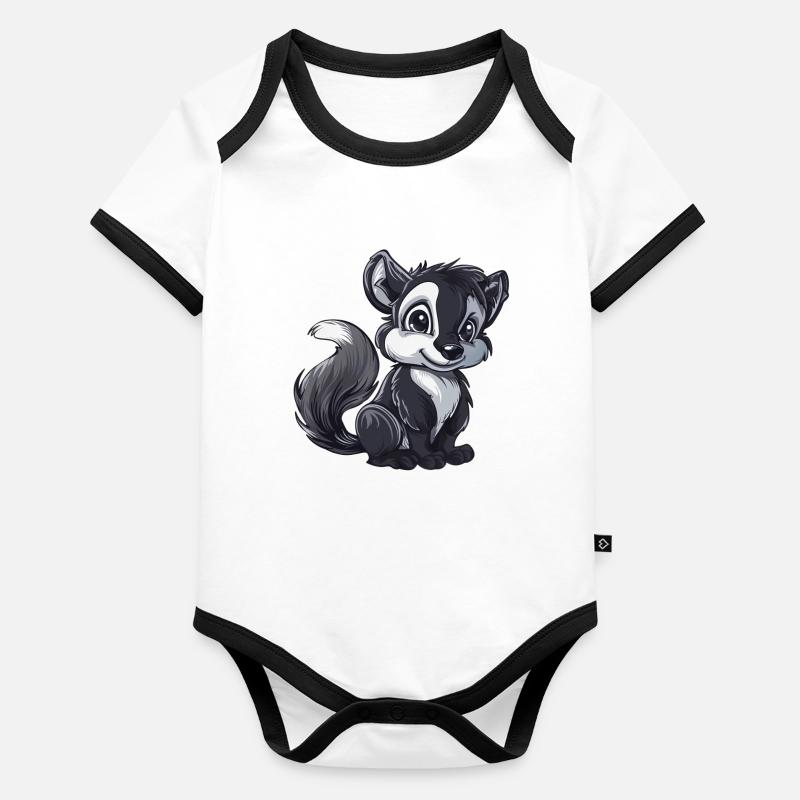 Skunk mignonne avec de grands yeux Body Bébé bio contrasté manches courtes