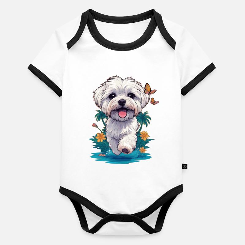 Chiot Maltais 🐾 Body Bébé bio contrasté manches courtes
