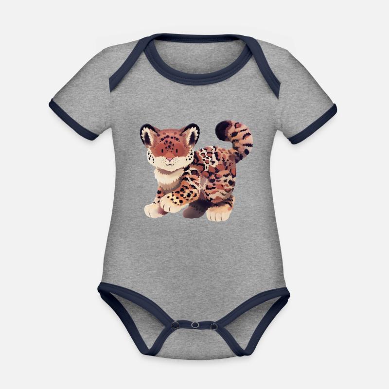 Illustration de jaguar - Body Bébé bio contrasté manches courtes - gris chiné/bleu marine