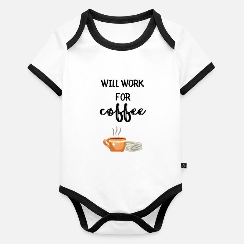 Ich arbeite für Kaffee Kaffeebecher Geschenk Baby Bio-Kurzarm-Kontrastbody