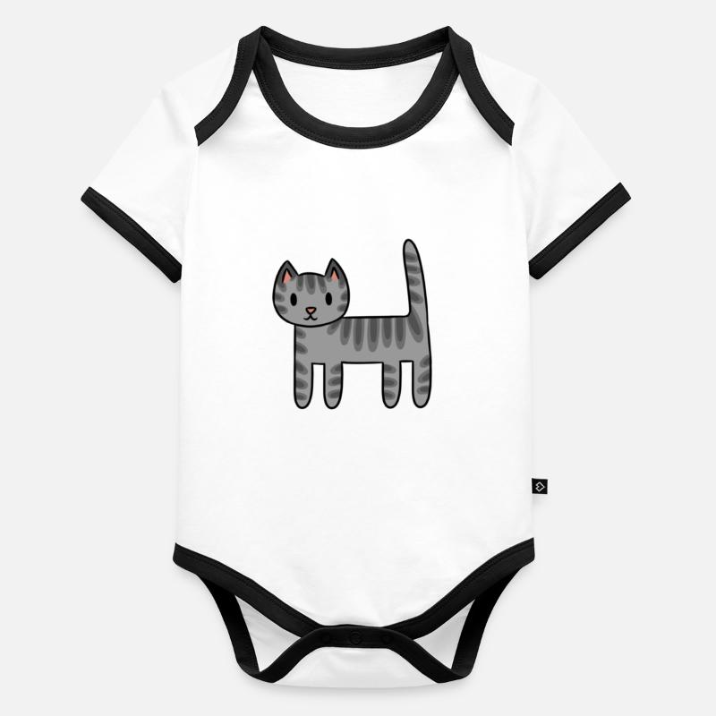Chat tigré gris Body Bébé bio contrasté manches courtes
