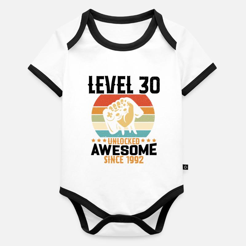 Level 30 Year Unlocked Gaming Birthday Gift Organic Baby Contrasting Bodysuit