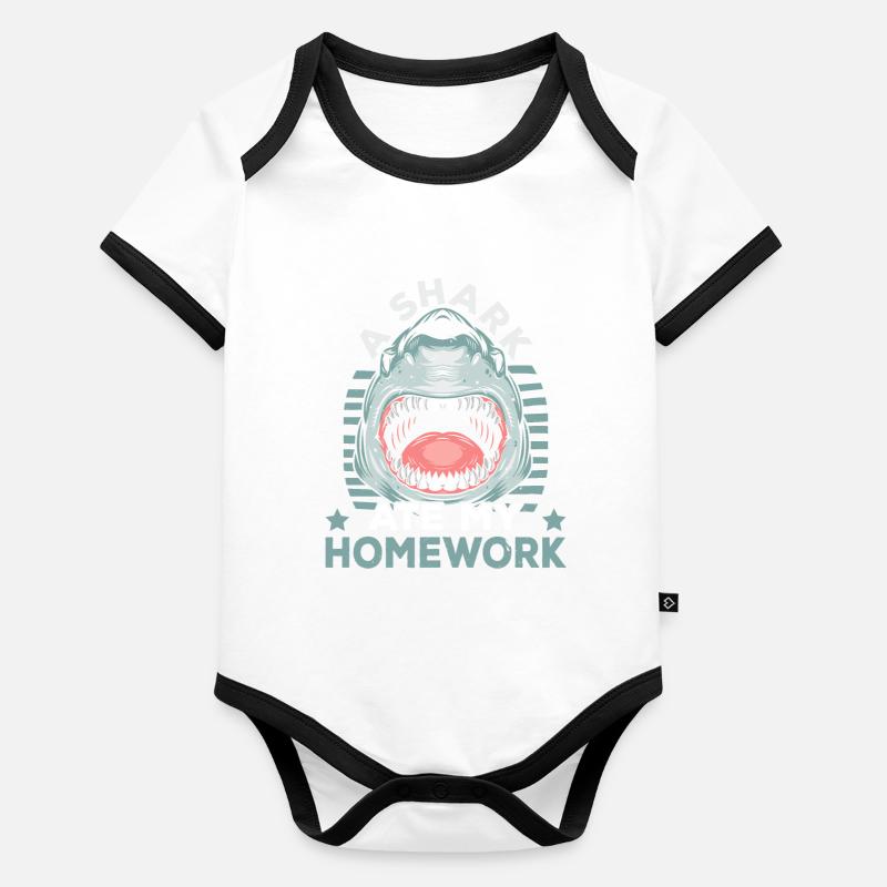 Un requin a mangé mes devoirs Mers de requins Body Bébé bio contrasté manches courtes