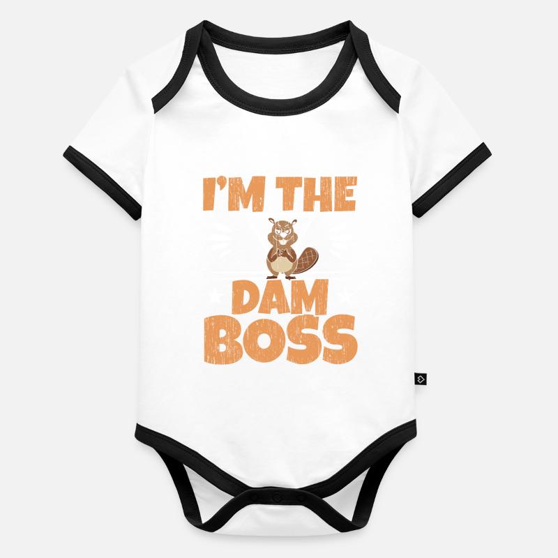 Ich bin der Damm-Boss Wildtier Tier Nager Biber Baby Bio-Kurzarm-Kontrastbody