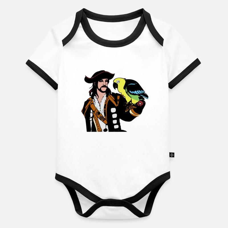 Pirat mit Vogel Papagei Kinderdesign Baby Bio-Kurzarm-Kontrastbody