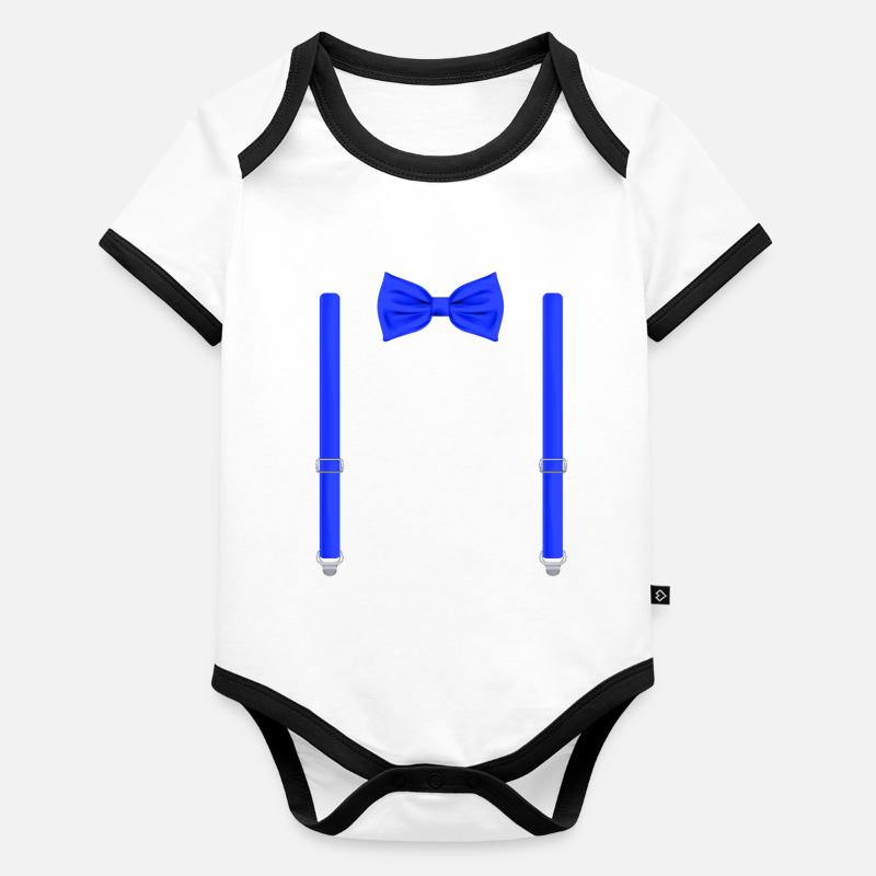 Funny Blue Bow Tie with Suspenders Perfect Organic Baby Contrasting Bodysuit