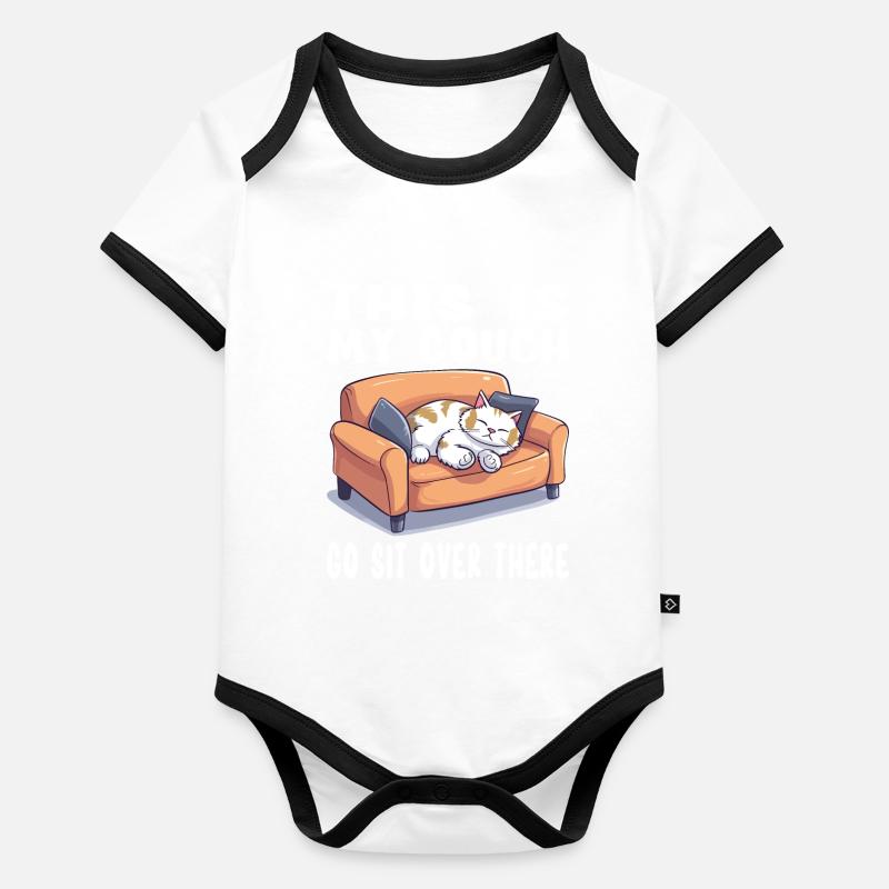 Katze Couch Sofa Lustig Humor Typisch Cartoon Baby Bio-Kurzarm-Kontrastbody