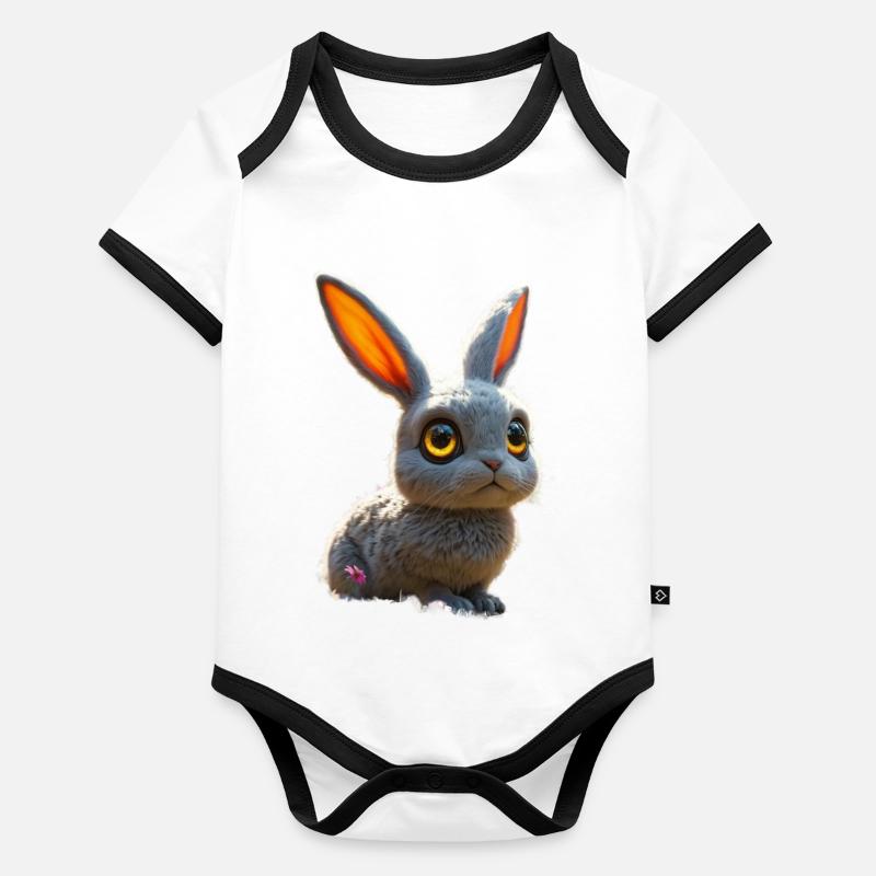 mignon, grand lapin en forme d’œil avec des yeux brillants Body Bébé bio contrasté manches courtes