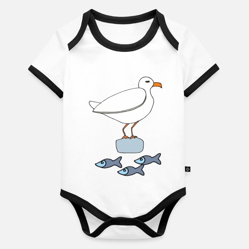 möve mit fischen Baby Bio-Kurzarm-Kontrastbody