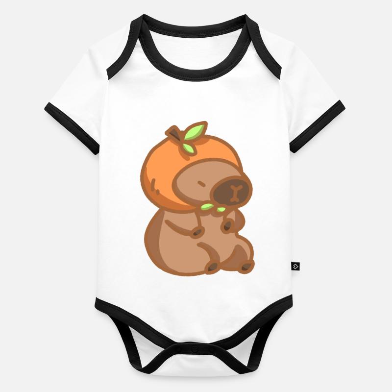 Capibara Orange Baby Bio-Kurzarm-Kontrastbody