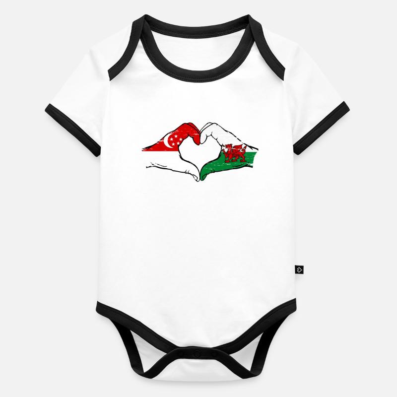 Singapour Drapeau Pays de Galles mains forme de coeur utilisé Body Bébé bio contrasté manches courtes