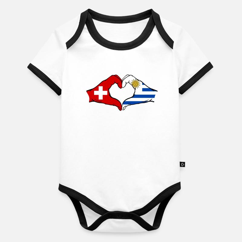 Suisse Uruguay Drapeau Mains Coeur Forme Body Bébé bio contrasté manches courtes