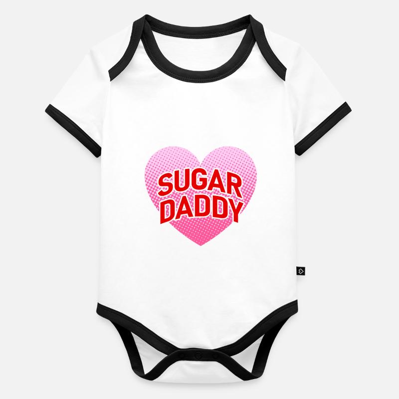 Sugar Daddy mit rosa Herz | Sprüche T-Shirt Baby Bio-Kurzarm-Kontrastbody