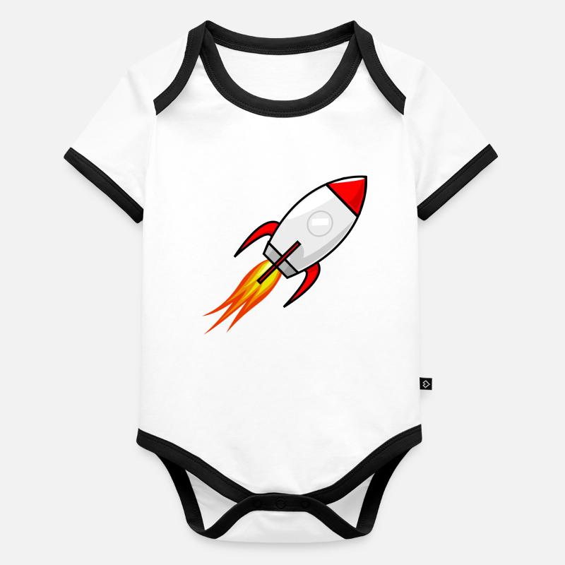 Fusée de dessin animé vintage Body Bébé bio contrasté manches courtes