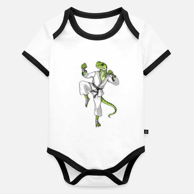 Lézard de karaté Body Bébé bio contrasté manches courtes