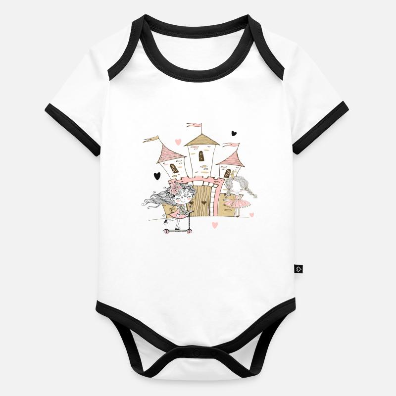 T-shirt Château de conte de fées avec princesse Body Bébé bio contrasté manches courtes