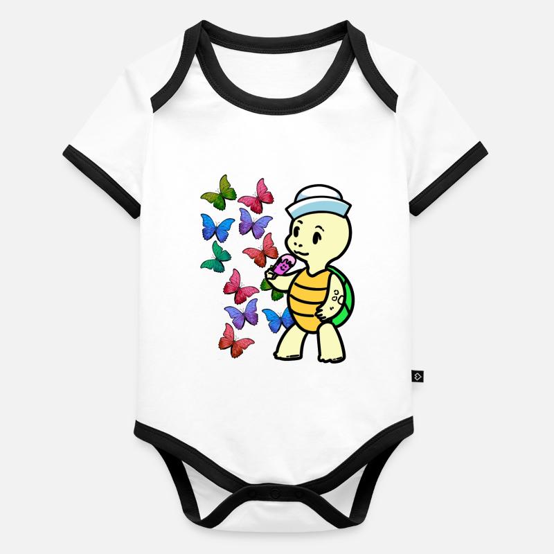 Baby Schildkröte Sommerzeit Schmetterlinge Eis Baby Bio-Kurzarm-Kontrastbody