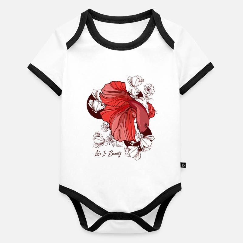 Poisson de combat Avec des fleurs Body Bébé bio contrasté manches courtes