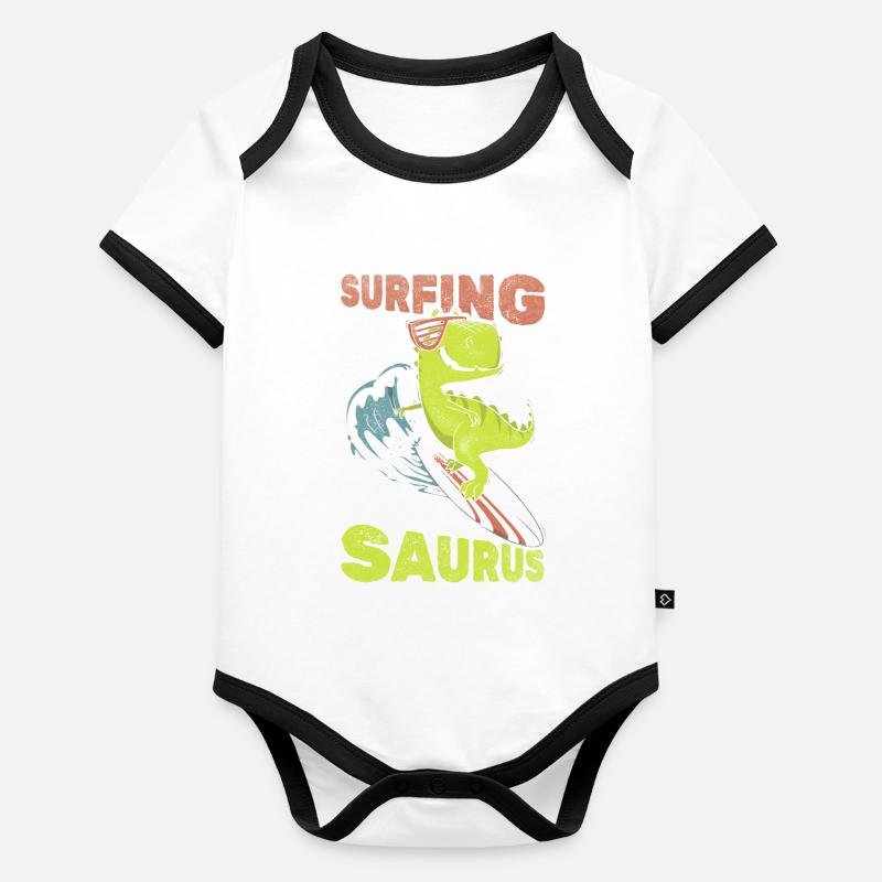 Surf Saurus Wave Surf Dinosaure Funnier Body Bébé bio contrasté manches courtes
