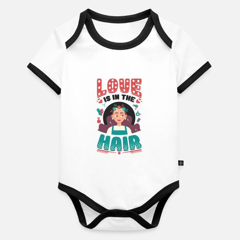 L’amour est dans les cheveux, barbier, coiffeur. Body Bébé bio contrasté manches courtes