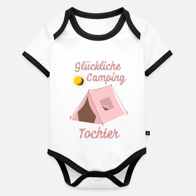 Glückliche Camping Tochter Campingplatz Kind Zelt Baby Bio-Kurzarm-Kontrastbody