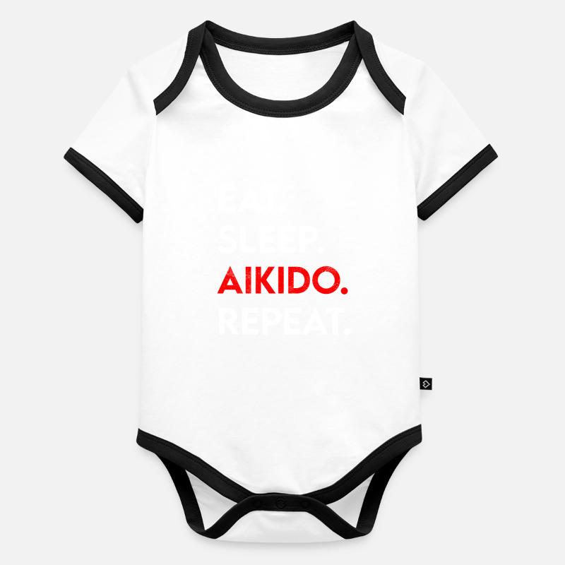 eat sleep aikido repeat Baby Bio-Kurzarm-Kontrastbody