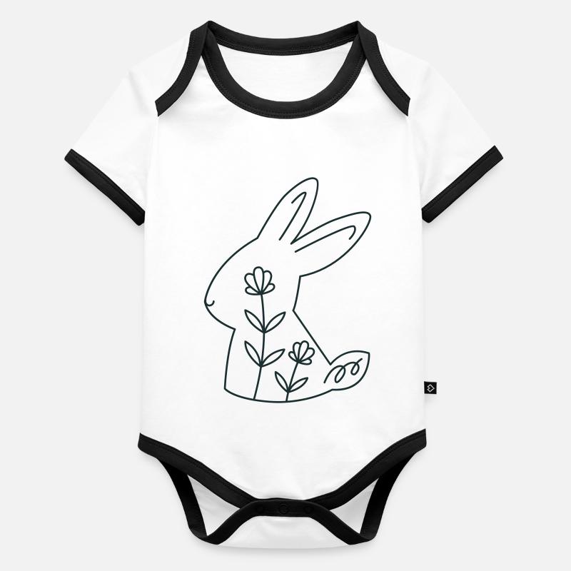 Mignon lapin floral avec des fleurs Body Bébé bio contrasté manches courtes