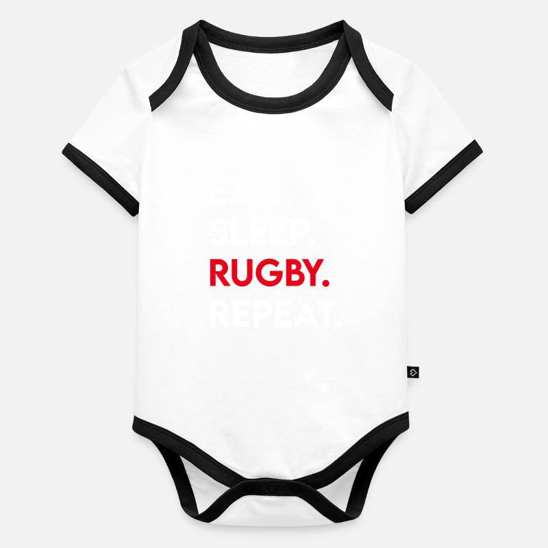 eat sleep rugby repeat Organic Baby Contrasting Bodysuit