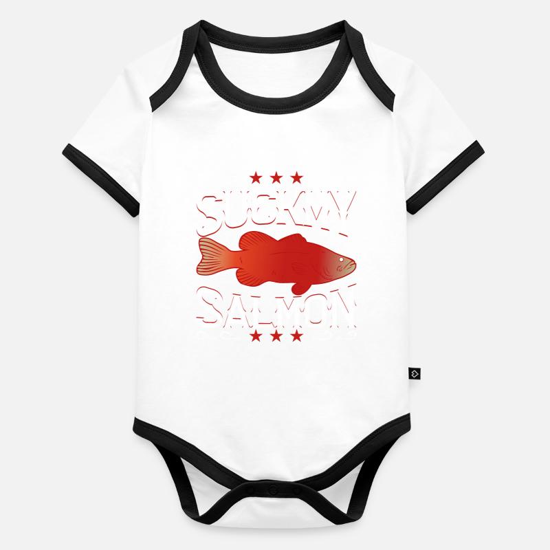 Jeu de mots du saumon rouge Body Bébé bio contrasté manches courtes