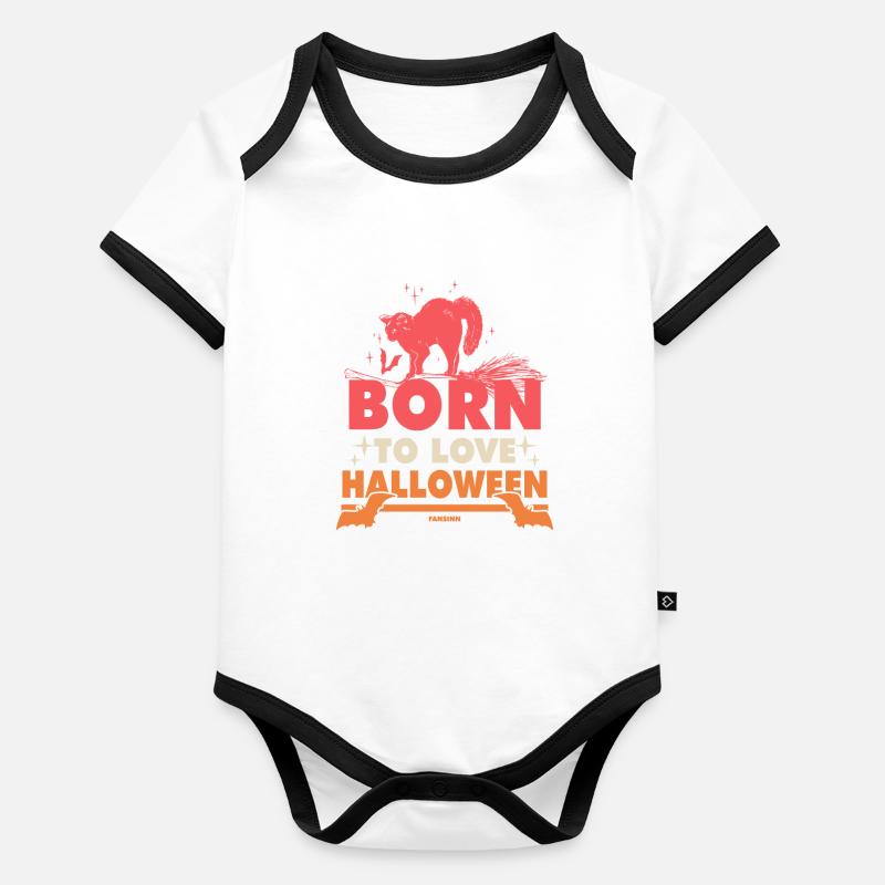 Né pour aimer le chat d’Halloween Body Bébé bio contrasté manches courtes