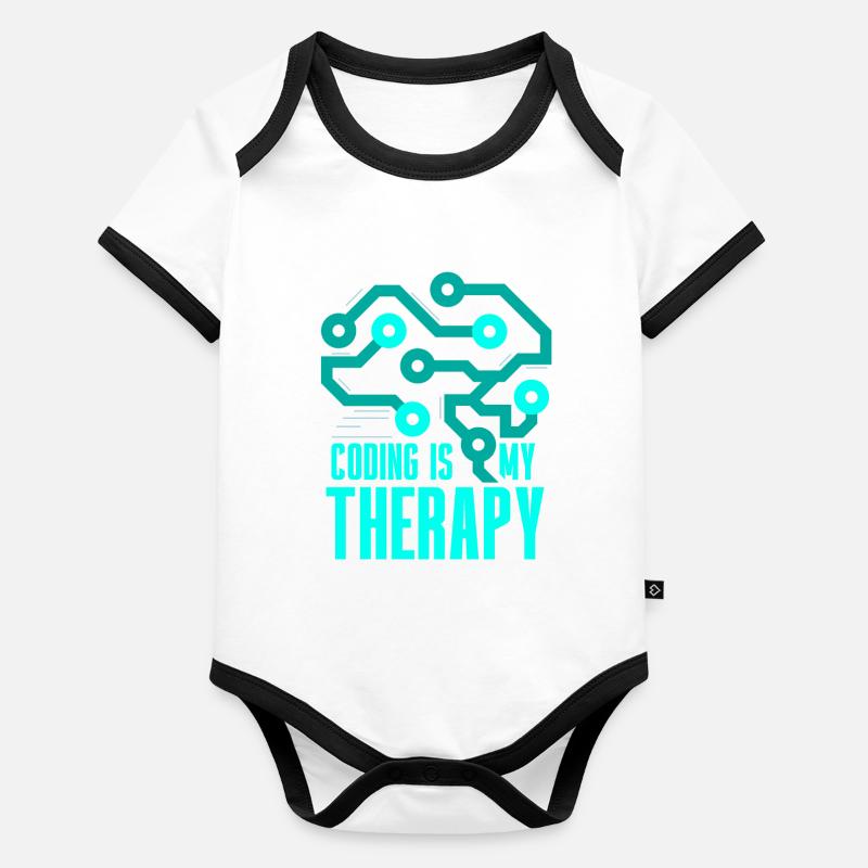 Programming Is My Therapy Coding Code Coder - Organic Baby Contrasting Bodysuit - 
