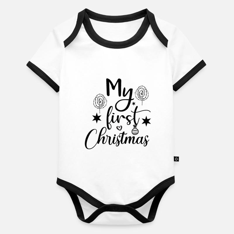 Mon premier Noël - Body Bébé bio contrasté manches courtes - gris chiné/bleu marine