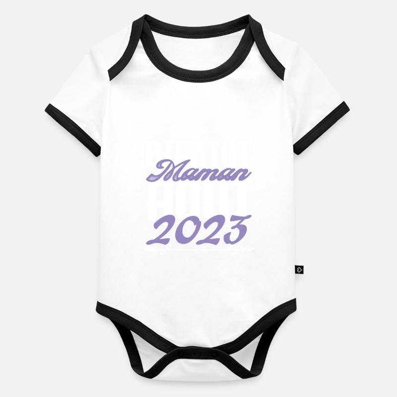 Annonce grossesse. bientôt Maman Aout 2023. août Body Bébé bio contrasté manches courtes