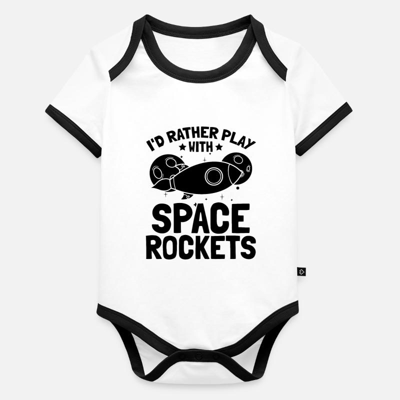 Voyage dans l’espace - Je préfère jouer avec des fusées spatiales Body Bébé bio contrasté manches courtes