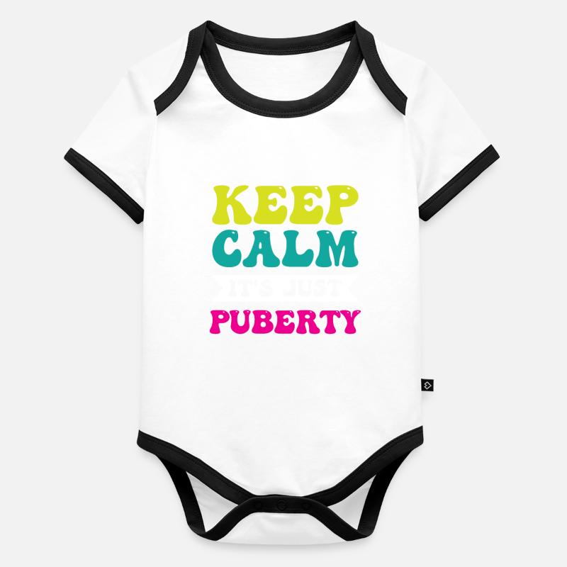 Keep calm Only puberty has grown up Organic Baby Contrasting Bodysuit