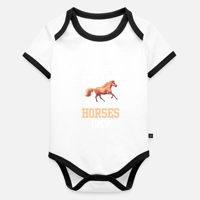 Ich Mag Pferde Einfach Sehr Pferd Reiter Reiten Baby Bio-Kurzarm-Kontrastbody