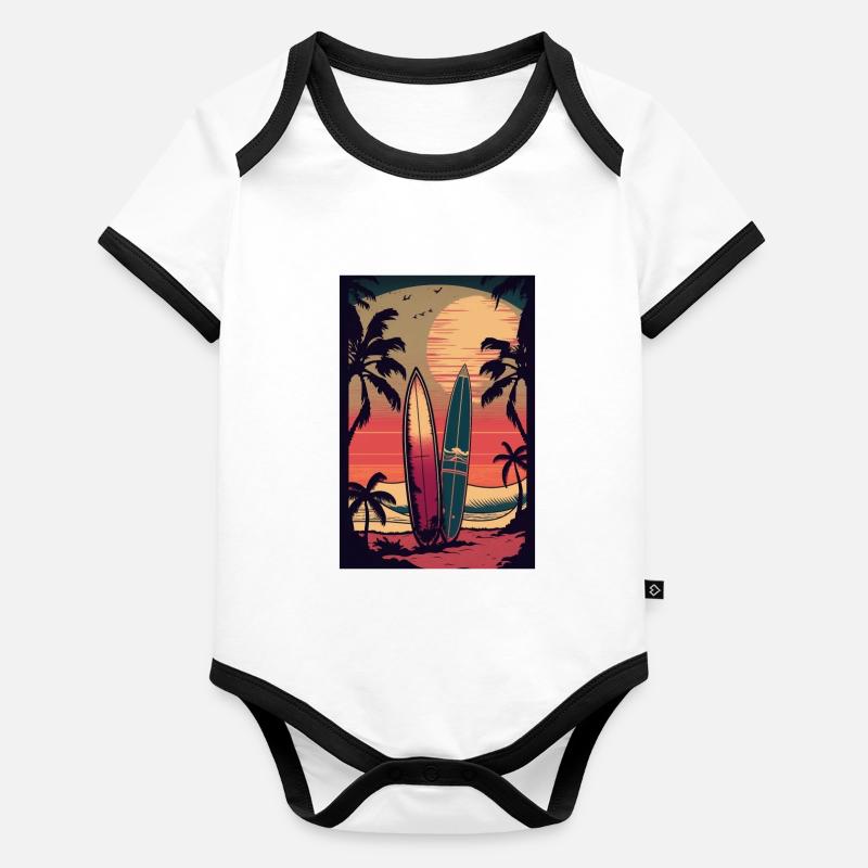 Retro Style Surfing Organic Baby Contrasting Bodysuit