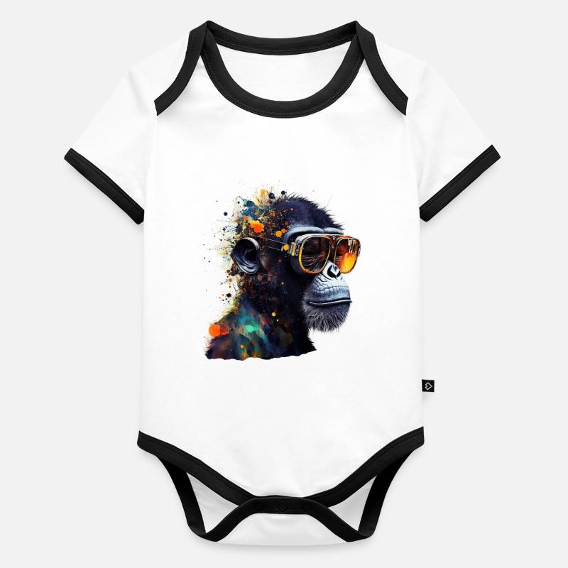 Affe Geschenk Geburtstag Tier Motiv Kunst Baby Bio-Kurzarm-Kontrastbody