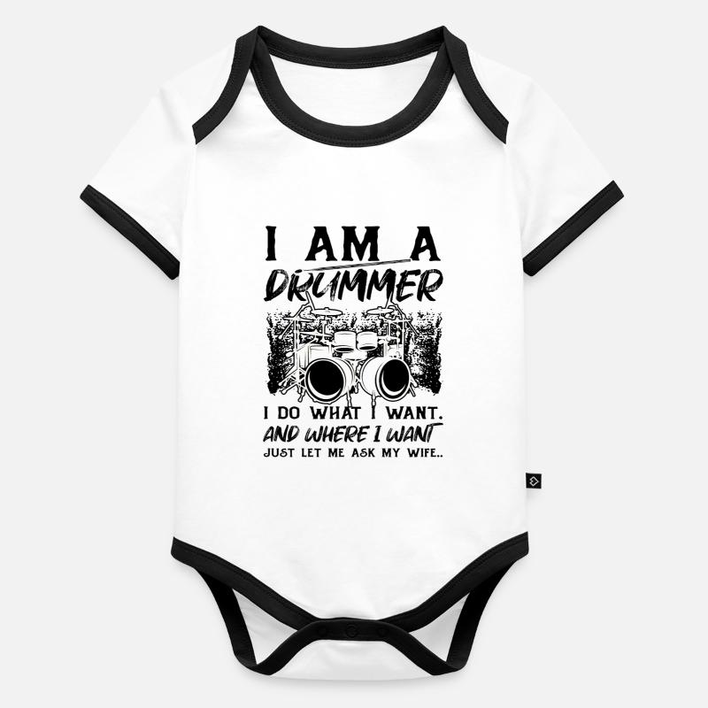 Funny Drum Player Drummer Musician Organic Baby Contrasting Bodysuit