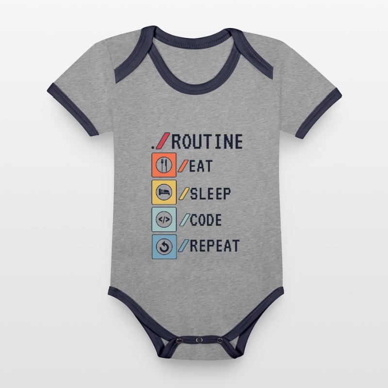 Routine Eat Sleep Code Repeat Developer Coder Body Bébé bio contrasté manches courtes