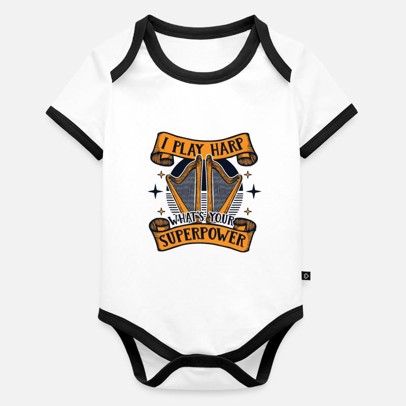 I Play Harp What's Your Superpower Harfe Baby Bio-Kurzarm-Kontrastbody