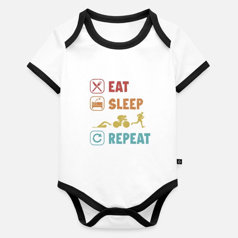 Manger dormir Natation Ride Run Répéter l’entraînement Triathlète Body Bébé bio contrasté manches courtes