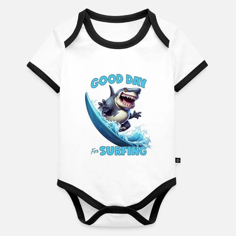Drôle de requin avec une planche de surf - surfeur Body Bébé bio contrasté manches courtes