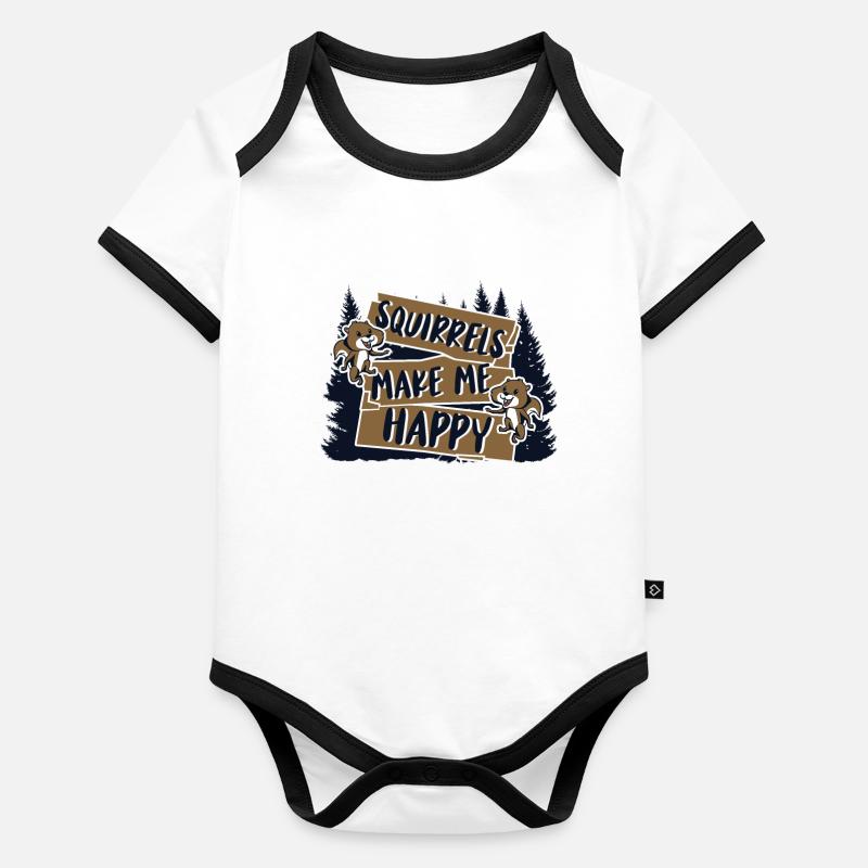 Squirrels Make Me Happy Grey Squirrel Organic Baby Contrasting Bodysuit