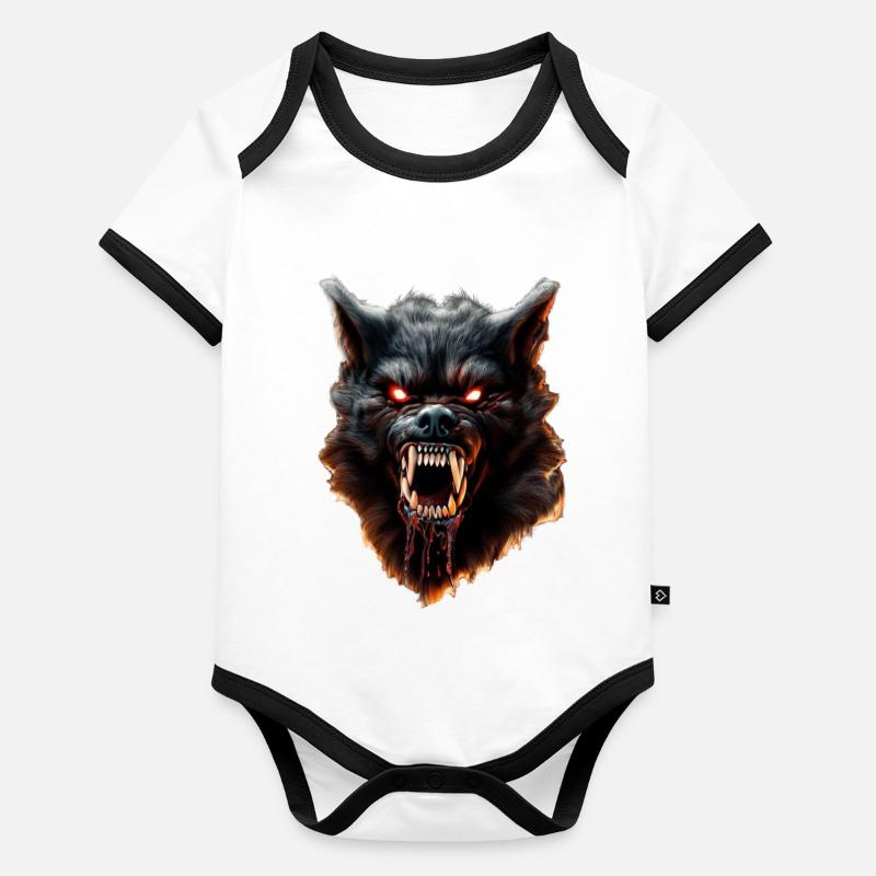 Loup Démon Peur Macabre Effrayant Cauchemar Body Bébé bio contrasté manches courtes