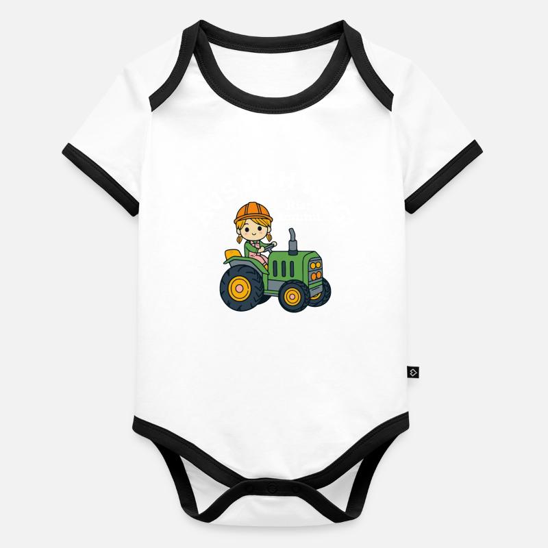 Traktor Mädchen Personalisierbar Baby Bio-Kurzarm-Kontrastbody